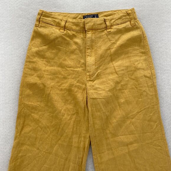 Abercrombie & Fitch Annie Wide Leg Crop Pants Women's 24/00 Yellow Linen Blend - Picture 2 of 11